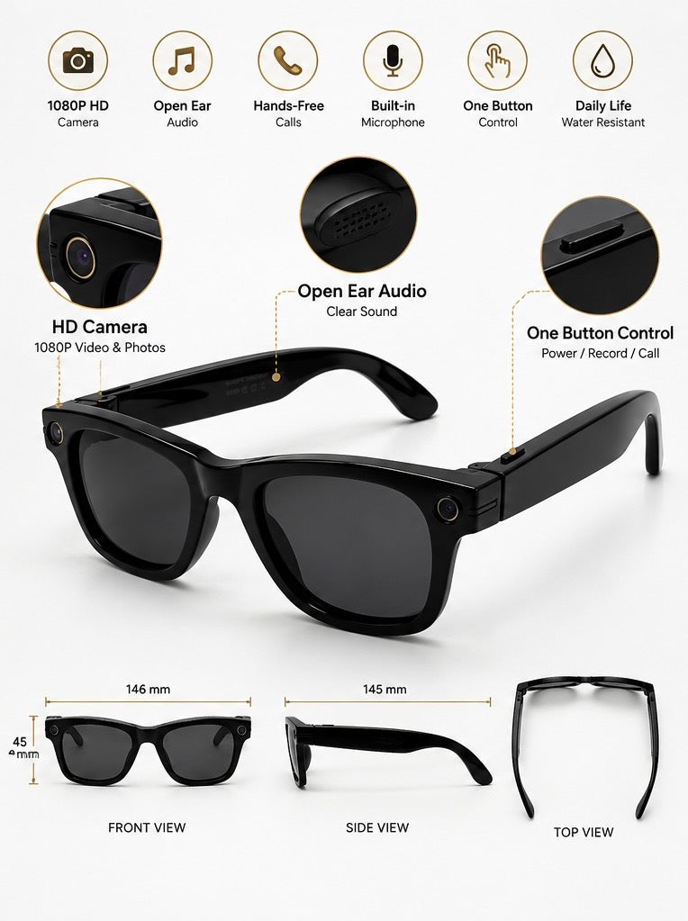 Smart Glasses – HD Camera &amp; Open-Ear Audio
